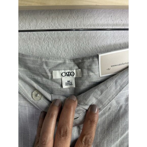 Cato Women’s Gray Linen Blend High Rise Dress Pants Size 16 Petite Stripes NEW - Picture 9 of 12
